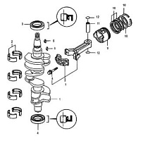 Коленвал, поршни и шатуны 4-Х ТАКТНОГО ПЛМ MERCURY 25 Серийный номер от 0R106999 и выше
