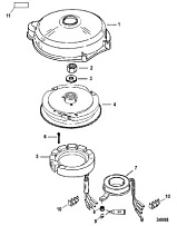 Маховик и статор (электрический) 2-Х ТАКТНОГО ПЛМ MERCURY 60 Серийный номер от 0T980000 и выше