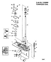 Корпус коробки передач, приводной вал 1.64:1 передаточное число 2-Х ТАКТНОГО ПЛМ MERCURY 60 Серийный номер от 9973100 до 0P016999