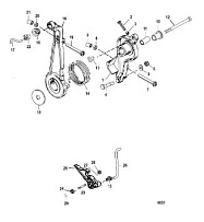 Рычаг газа и рычажный механизм 2-Х ТАКТНОГО ПЛМ MERCURY 60 Серийный номер от 0T980000 и выше