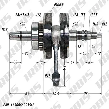 Вал коленчатый в сборе 4Т 170MM (жид. охл.) DOHC (CBB250)